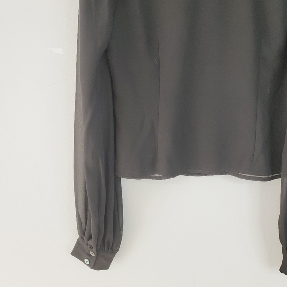 LPA Black Square Neck Puff Sheer LS Sleeve Blouse M - Picture 13 of 15